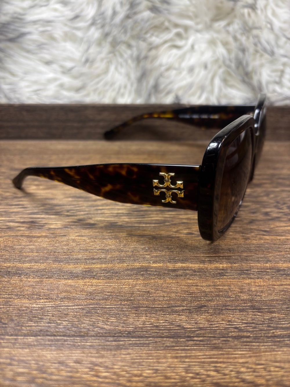 Tory Burch Oversized Dark Tortoise Square Sunglasses with Gold Logo